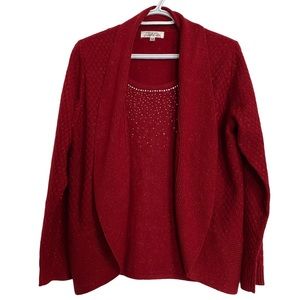 Tradition Red Long Sleeve Top Pull Over Women Size Medium (10-12) Glittery
